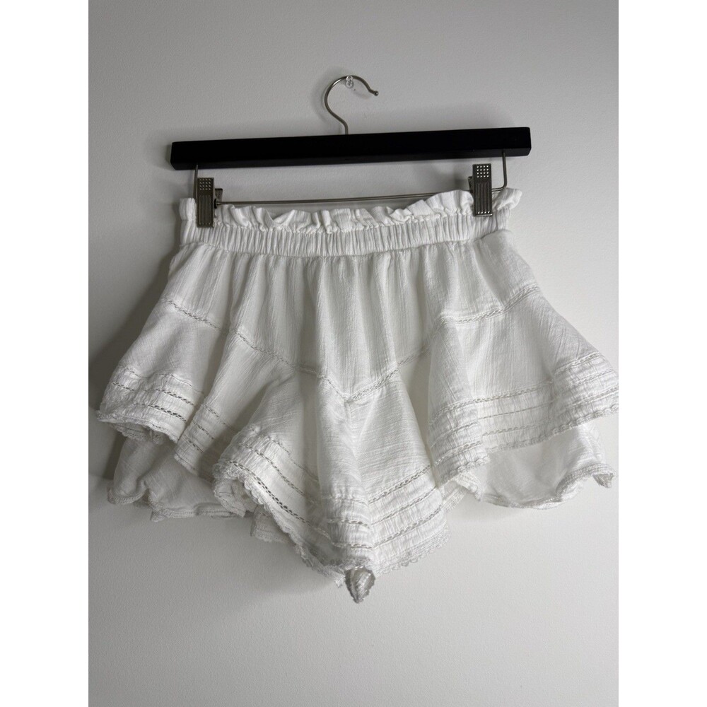 Aerie White Boho Flowy Mini Skirt XS Tiered Ruffle Elastic Waist Cottage